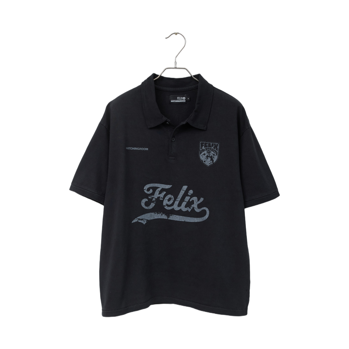 - Hatchingroom x Felix the Cat Polo T-Shirt Over Dyed Black