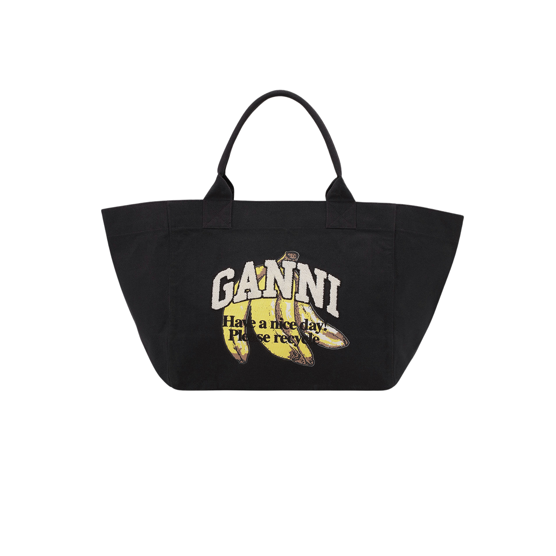 A6896-099 Ganni XXL Banana Print Tote Bag Black