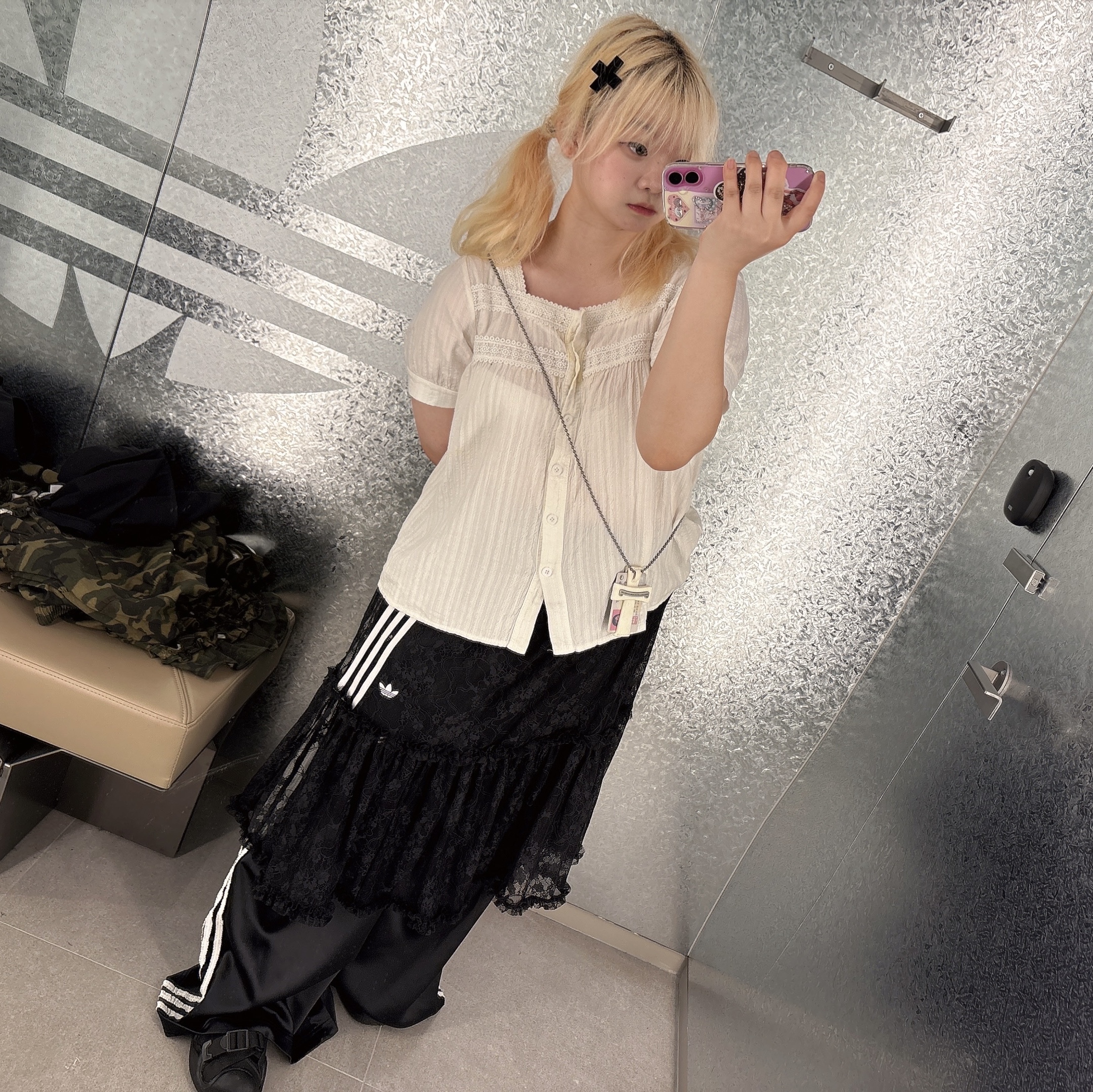 (W) Adidas Originals Lace Skirt Black - KR Sizing 착용 스타일