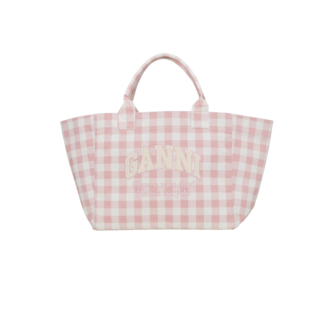 A6894-038 Ganni XXL Vichy Check Tote Bag Bleached Mauve
