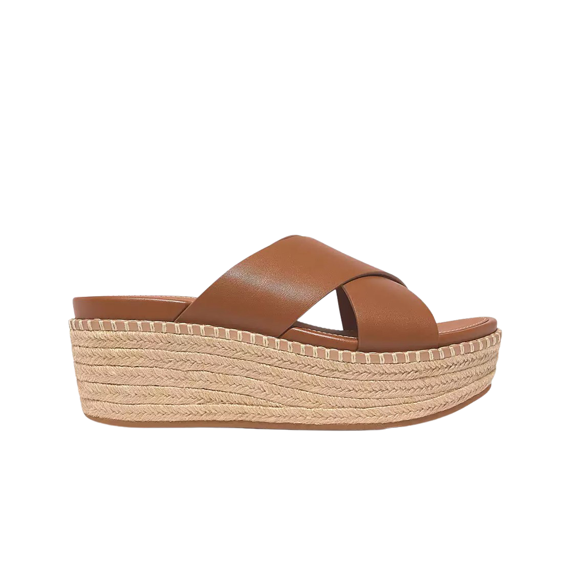 HS6-592 (W) FITFLOP Eloise Espadrille Leather Wedge Cross Slides Light Tan