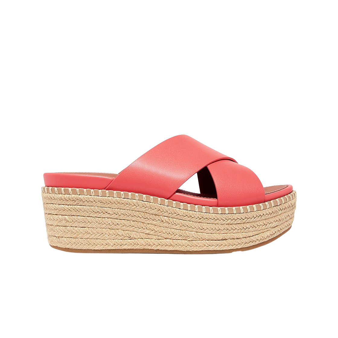 HS6-B09 (W) FITFLOP Eloise Espadrille Leather Wedge Cross Slides Rosy Coral