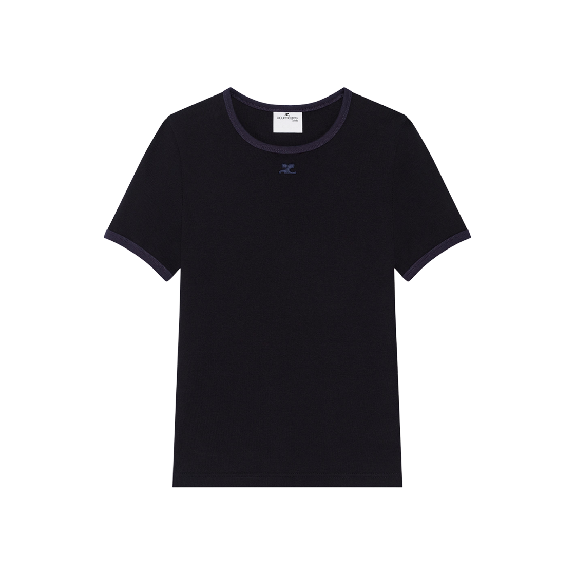(W) 꾸레쥬 헤리티지 티셔츠 블랙 네이비((W) Courreges Heritage T-Shirt Black Navy)