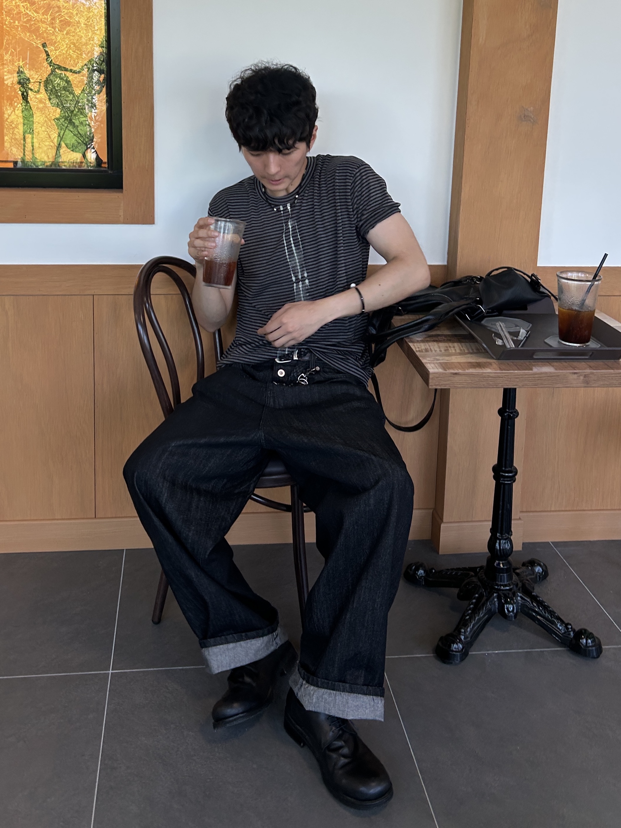 Yase Mud Horsehide Derby Black 착용 스타일 - 2