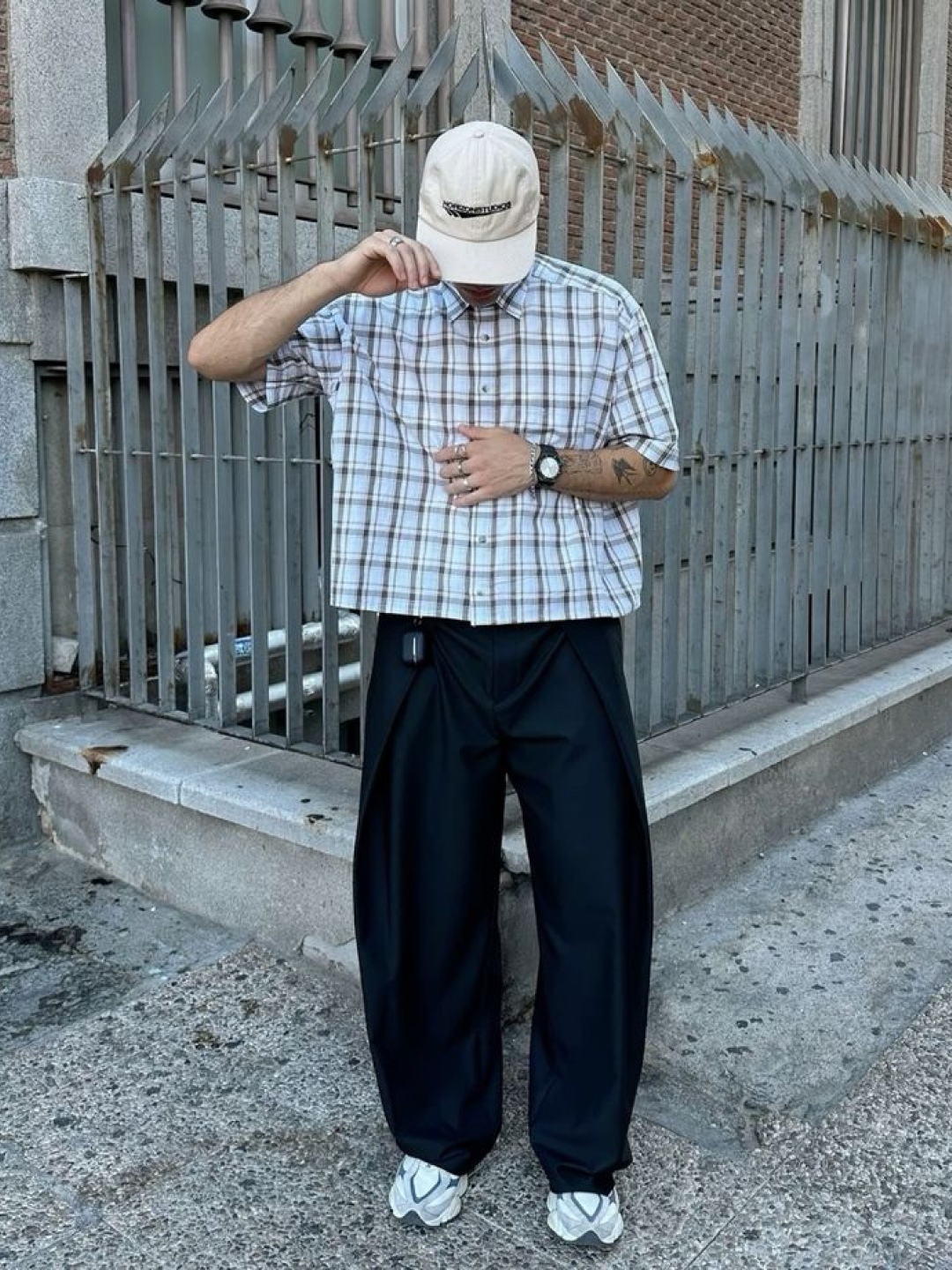 Ballute Summer Grid Check Shirts Red, Millo Archive Ombre Check Half Shirts Light Blue 착용 스타일 - 4