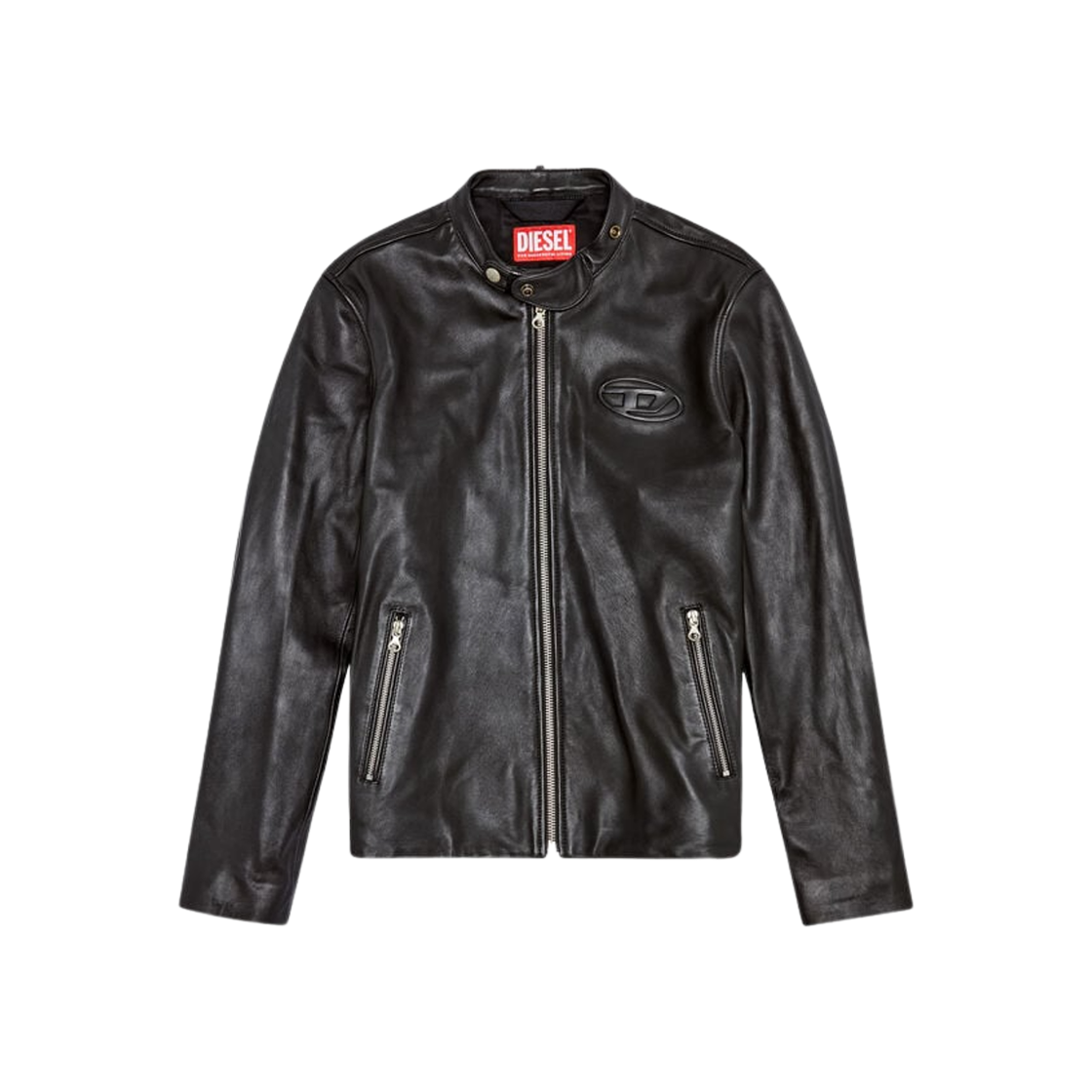 A106270AJIR-9XX Diesel L-Metalo Leather Biker Jacket with Distressed Logo Black