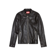 Diesel L-Metalo Leather Biker Jacket with Distressed Logo Black