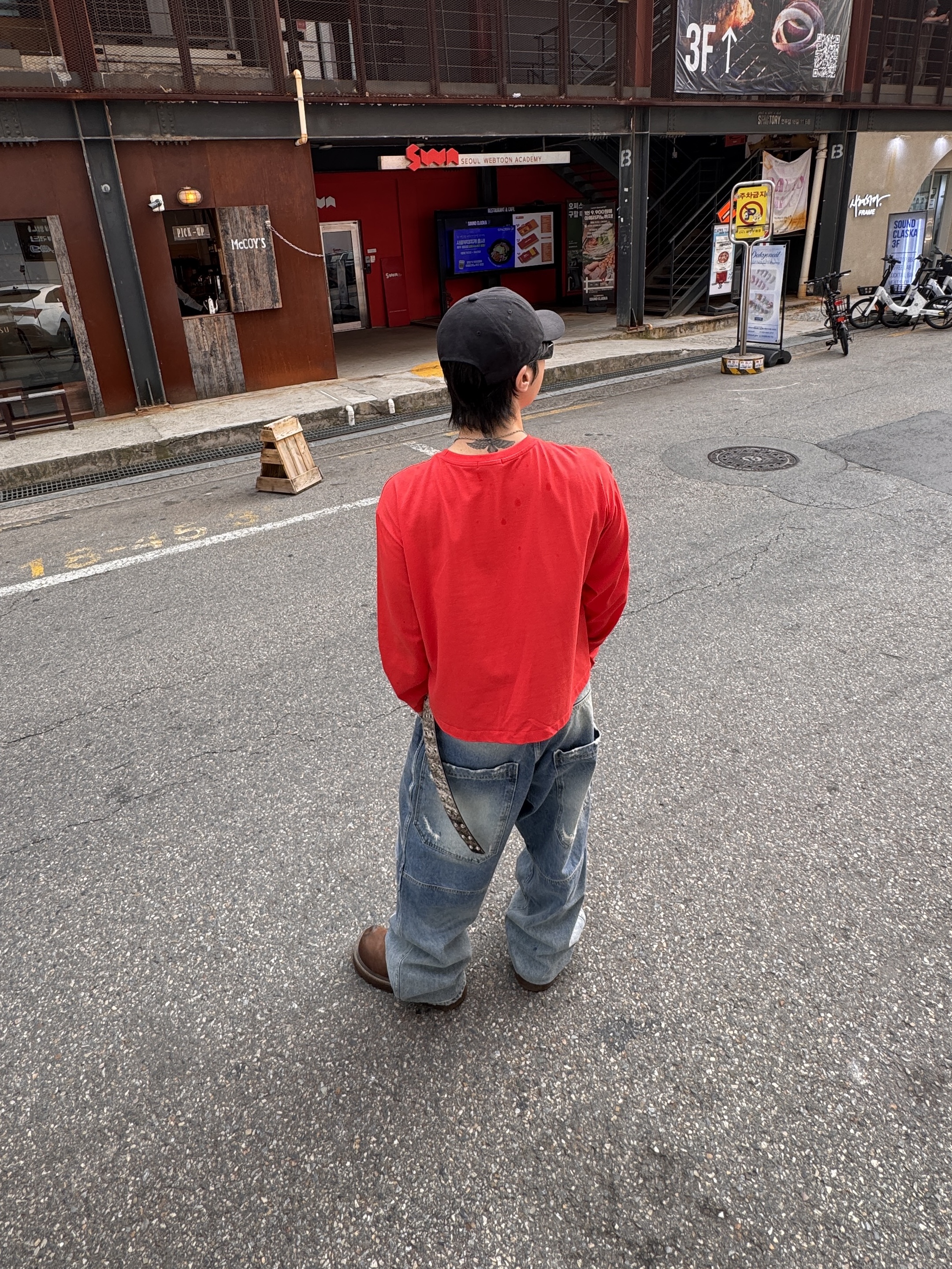 MJD 3D Knee Denim Pants Blue, MJD x Kamien Double Hole Belt Oak Brown 착용 스타일 - 1