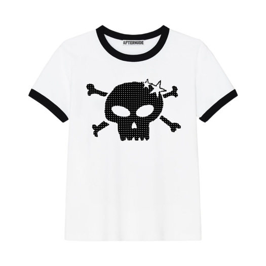 AFTERNUDE-023 Afternude Skull Ringer Tee White