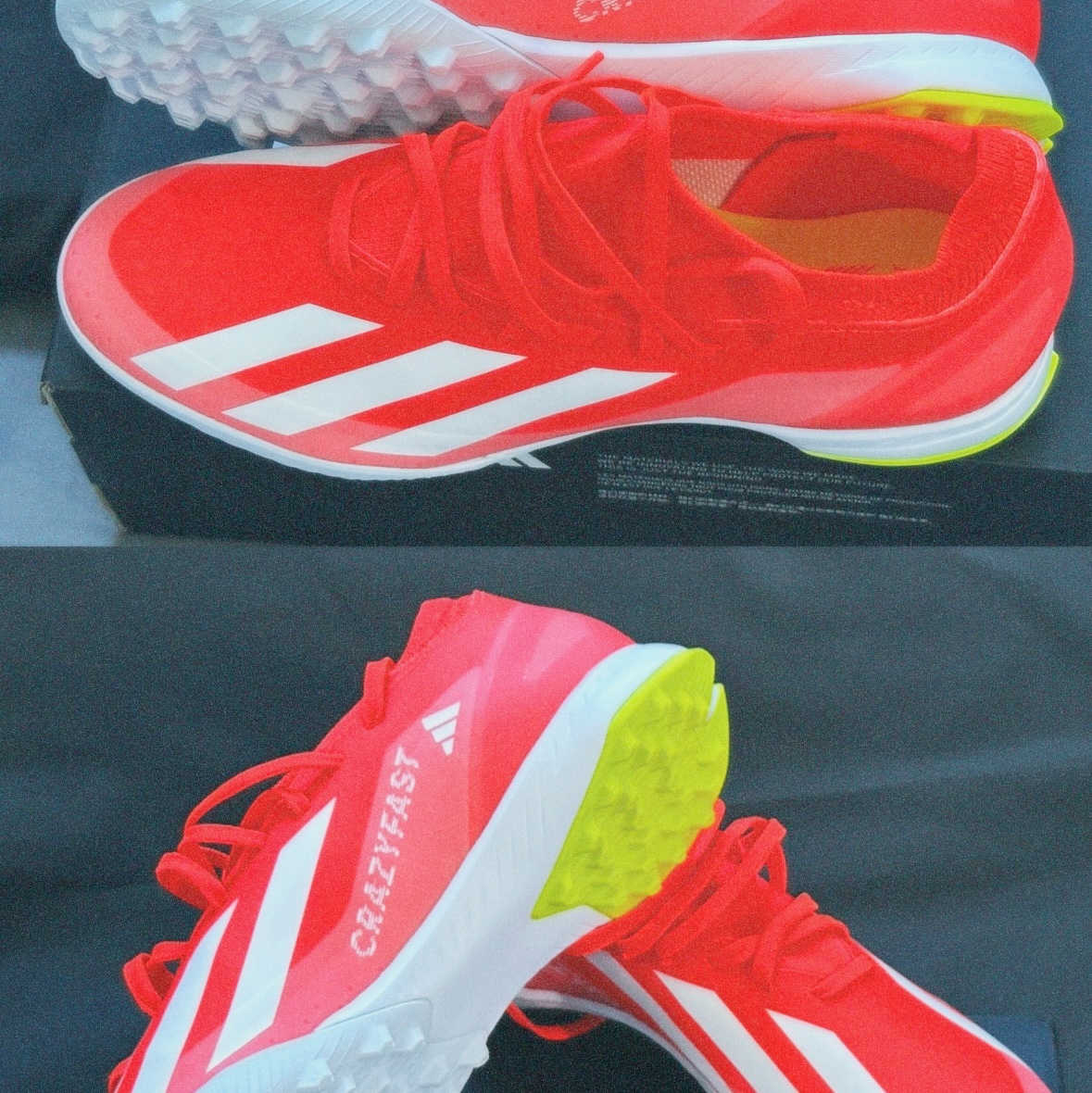 Adidas X Crazyfast League TF Solar Red Cloud White Team Solar Yellow 2 착용 스타일
