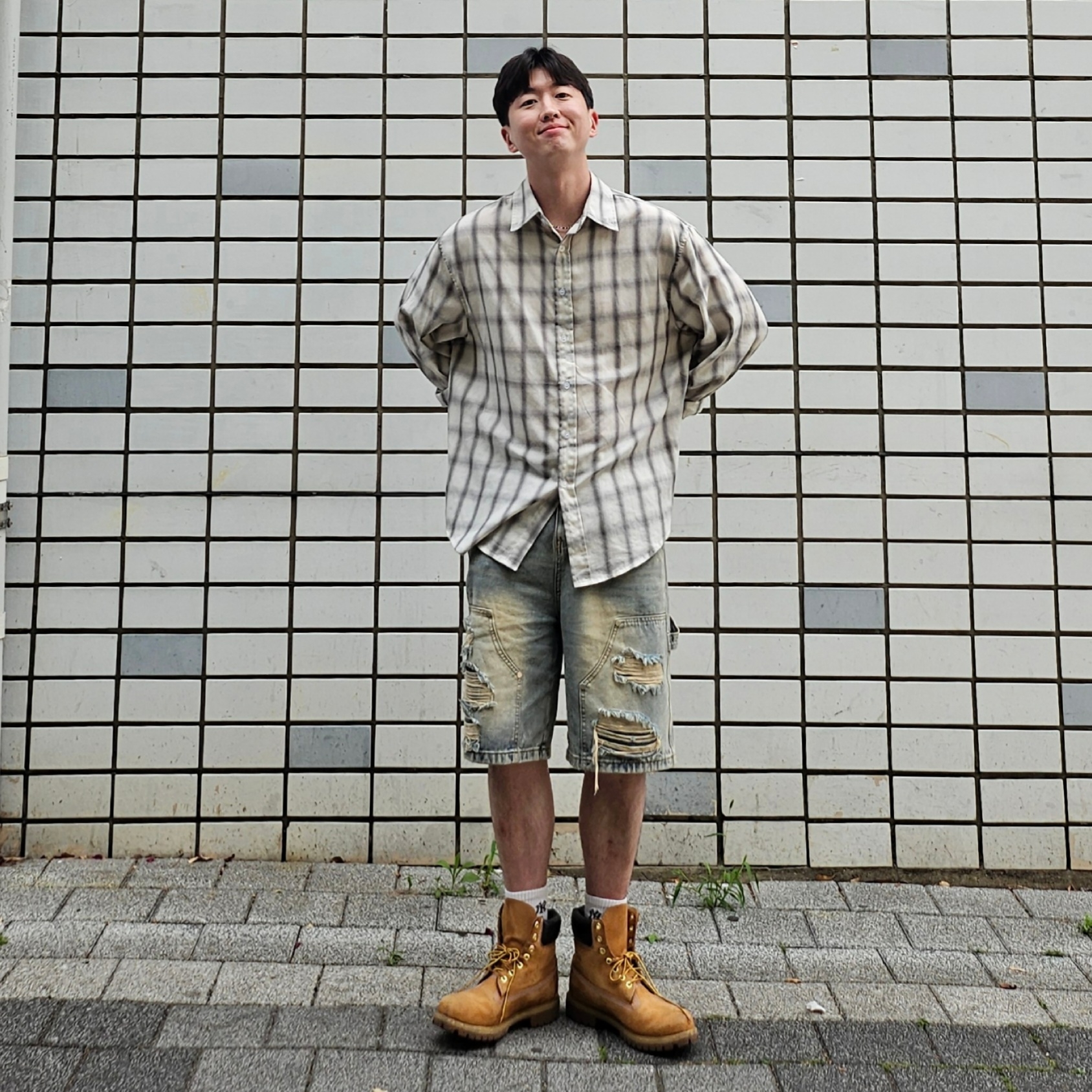 Timberland Premium 6 inch Waterproof Boot Wheat Nubuck - Medium 착용 스타일 - 1