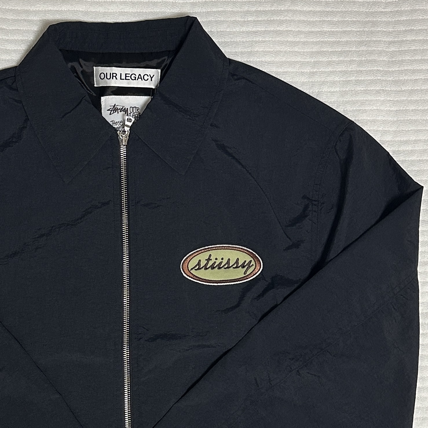 Stussy x Our Legacy Work Shop Blouson Jacket Midnight Nylon Taffeta 착용 스타일 - 1
