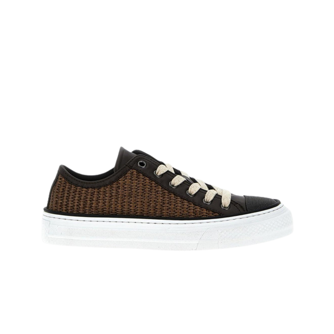 MZ39G2951-C193 (W) Brunello Cucinelli Raffia and Leather Trainer Sneakers Brown