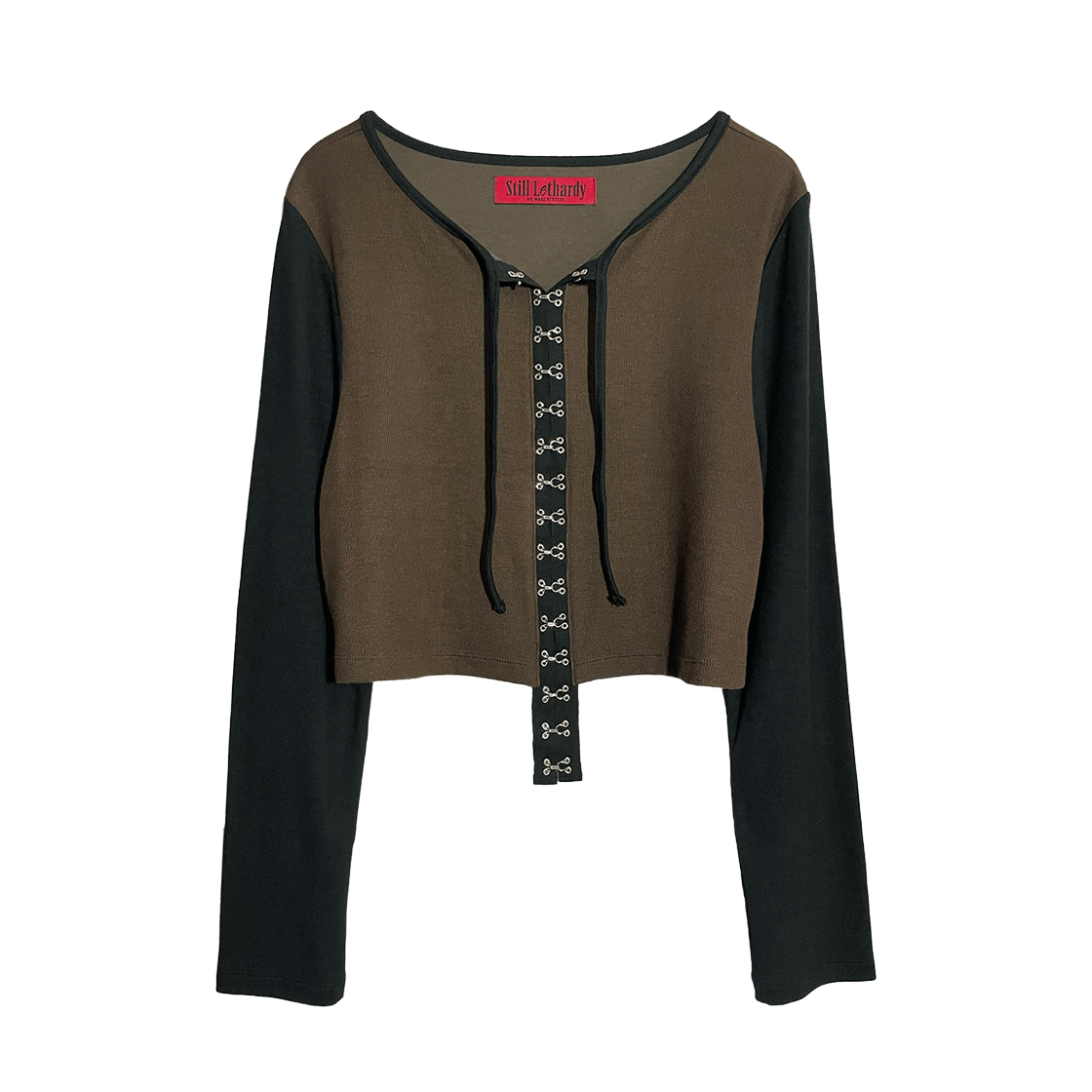 SL23FWCD02BR Still Lethardy Hook N Eye Crop Cardigan Brown