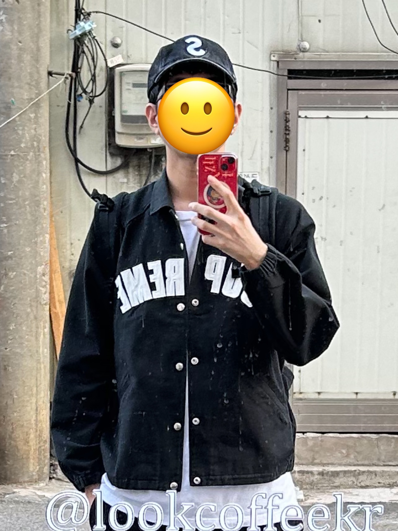 Supreme Arc Denim Coaches Jacket Black - 25SS, Supreme Cordura Denim S Logo 6-Panel Black - 25SS 착용 스타일 - 3