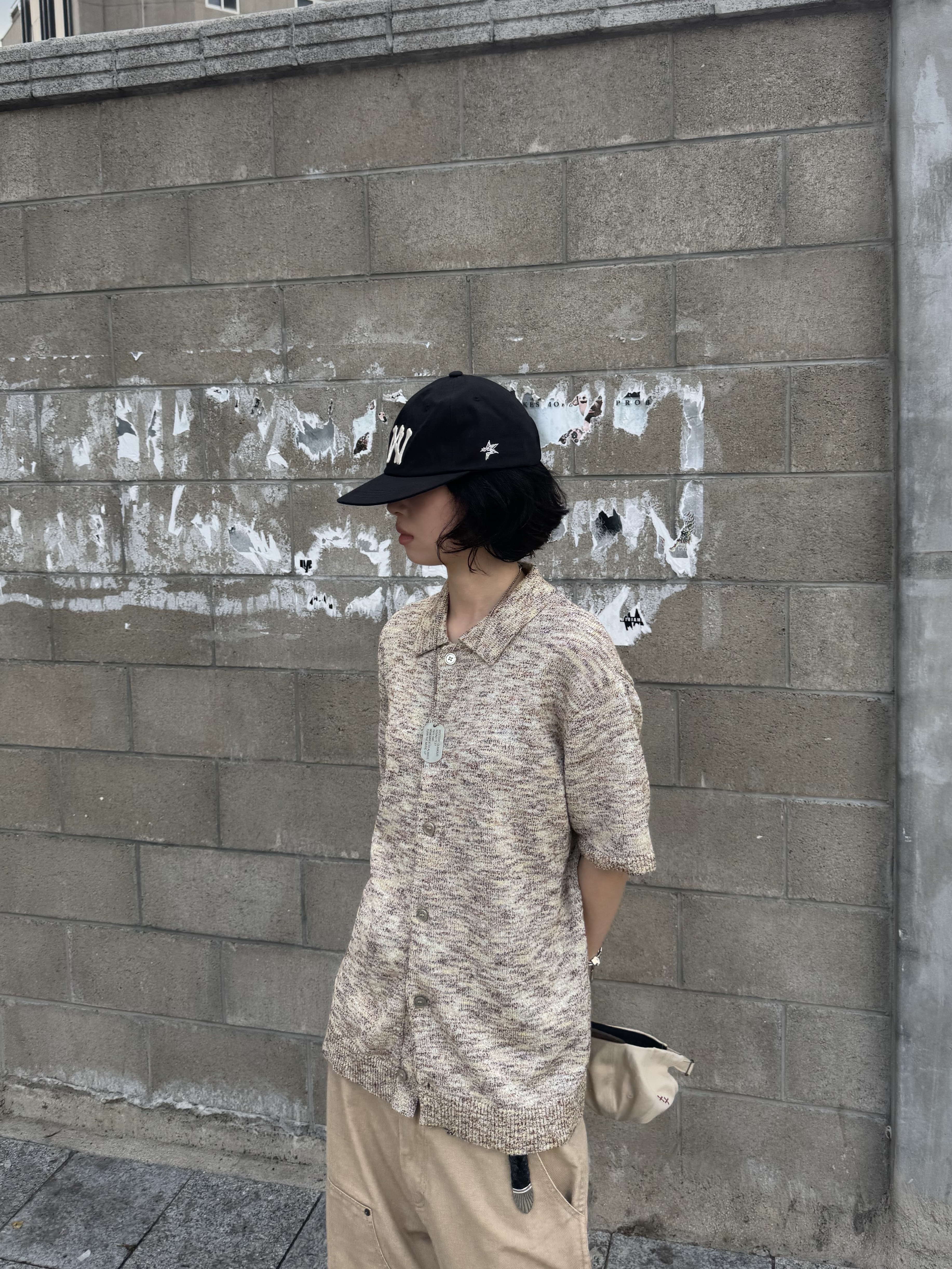 Hysteric Glamour Guitar Girl Ball Chain Necklace Silver, Aoiro Cutted Double Knee Pants Tan 착용 스타일 - 2