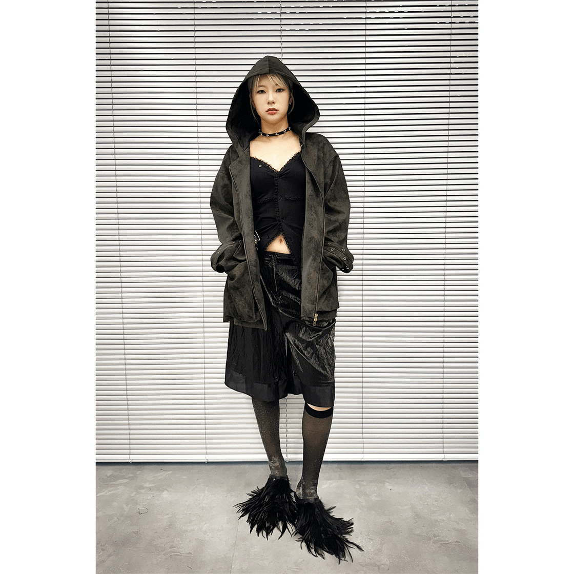 스틸레써디 클라우디 레더 후드 자켓 카키(Still Lethardy Cloudy Leather Hood Jacket Khaki) - 5