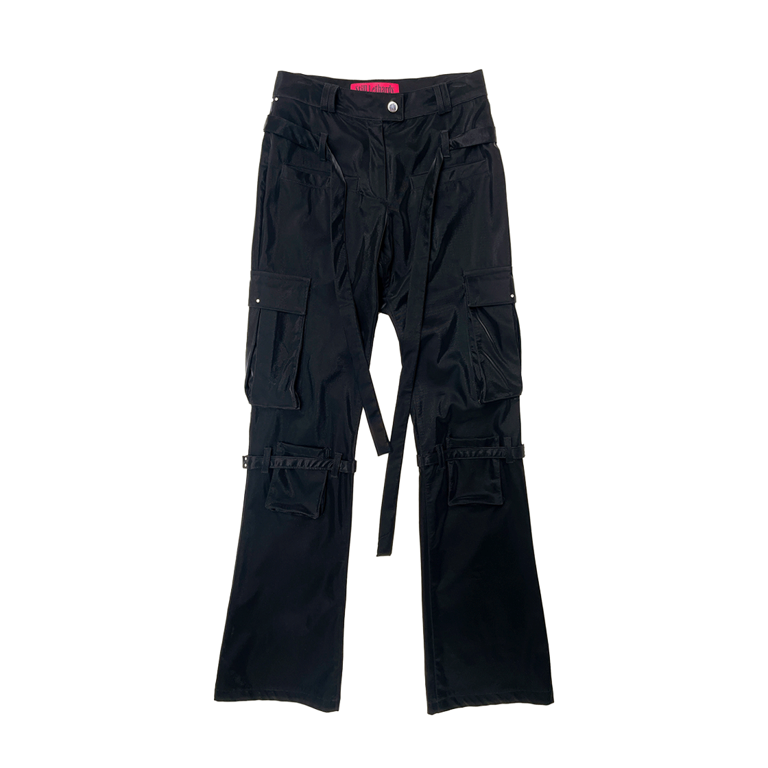 SL23SSPT01BK Still Lethardy Glossy Boots-Cut Cargo Pants Black