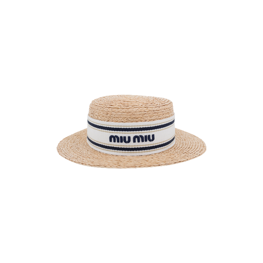 ITKM42V53IR7 Miu Miu Woven Fabric Hat M Tan White