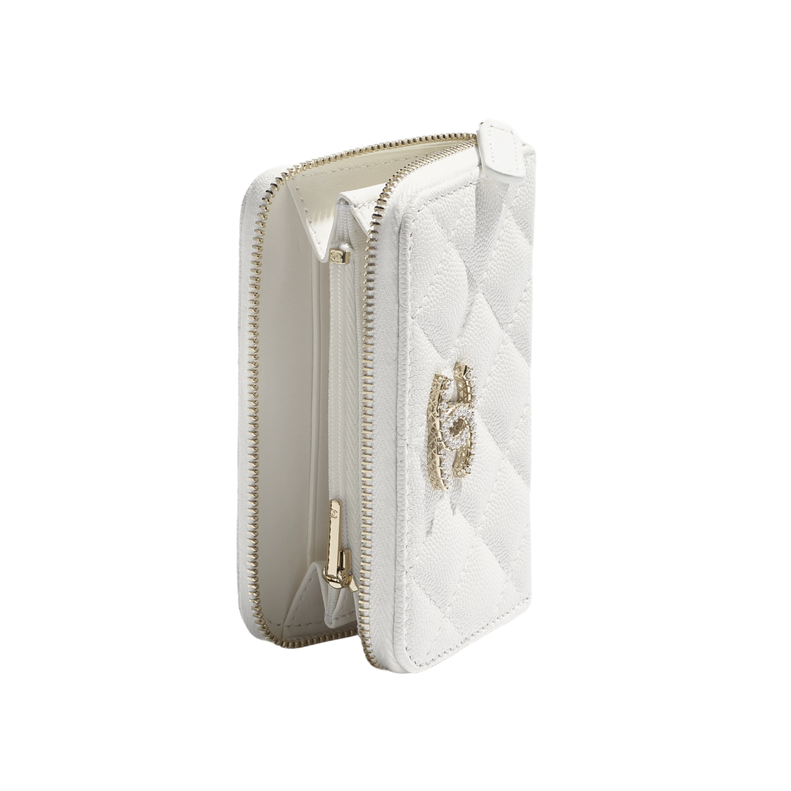 샤넬 지퍼 코인 퍼스 샤이니 그레인드 카프스킨 스트라스 골드 메탈 & 화이트(Chanel Zipped Coin Purse Shiny Grained Calfskin Strass Gold & White) - 3