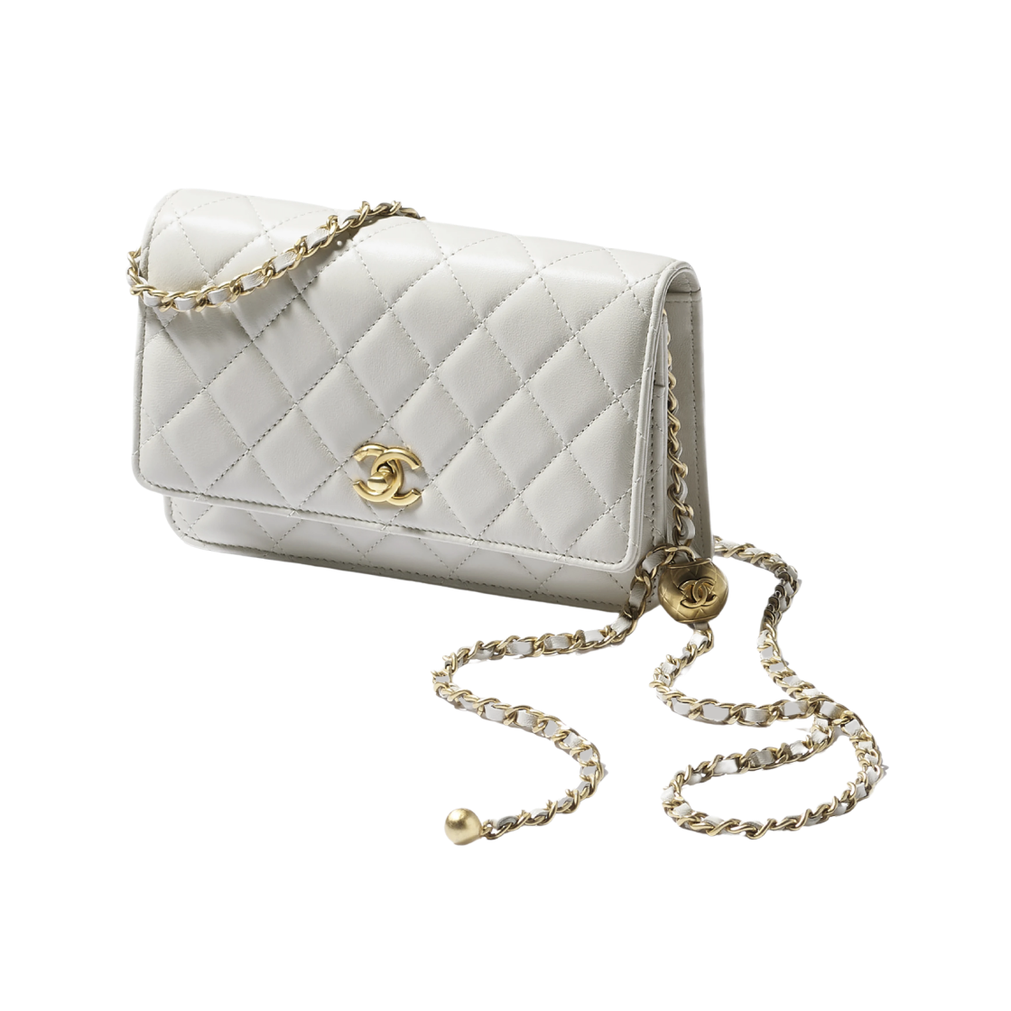 샤넬 월렛 온 체인 샤이니 램스킨 골드 메탈 & 라이트 그레이(Chanel Wallet On Chain Shiny Lambskin Gold & Light Grey) - 2