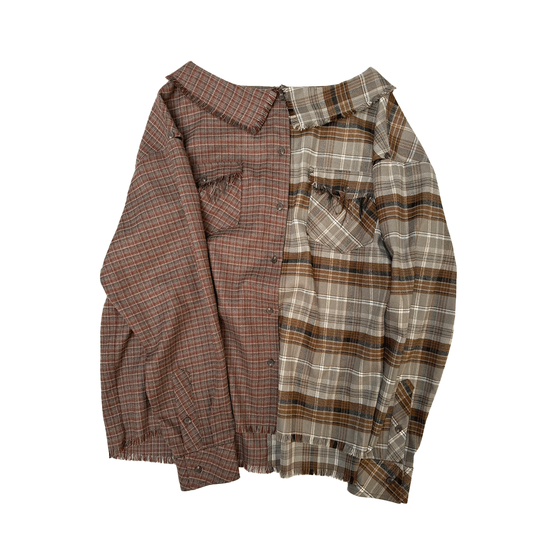 스틸레써디 슬리브 오프 체크 셔츠 스커트 브라운(Still Lethardy Sleeve-Off Check Shirt-Skirt Brown)