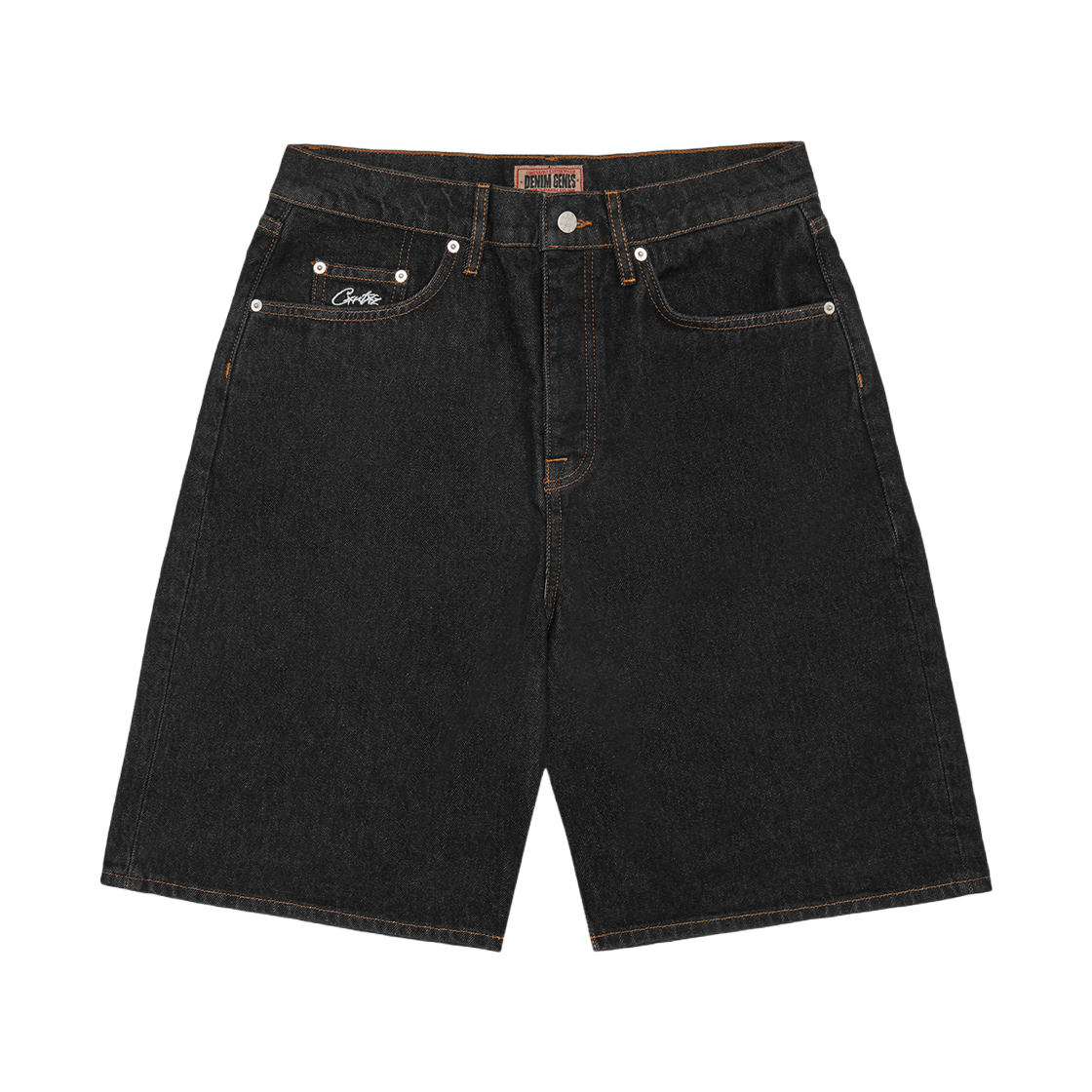 코르테이즈 크레스트 체인스티치 데님 쇼츠 워시드 블랙(Corteiz Crest Chainstitch Denim Shorts Washed Black)