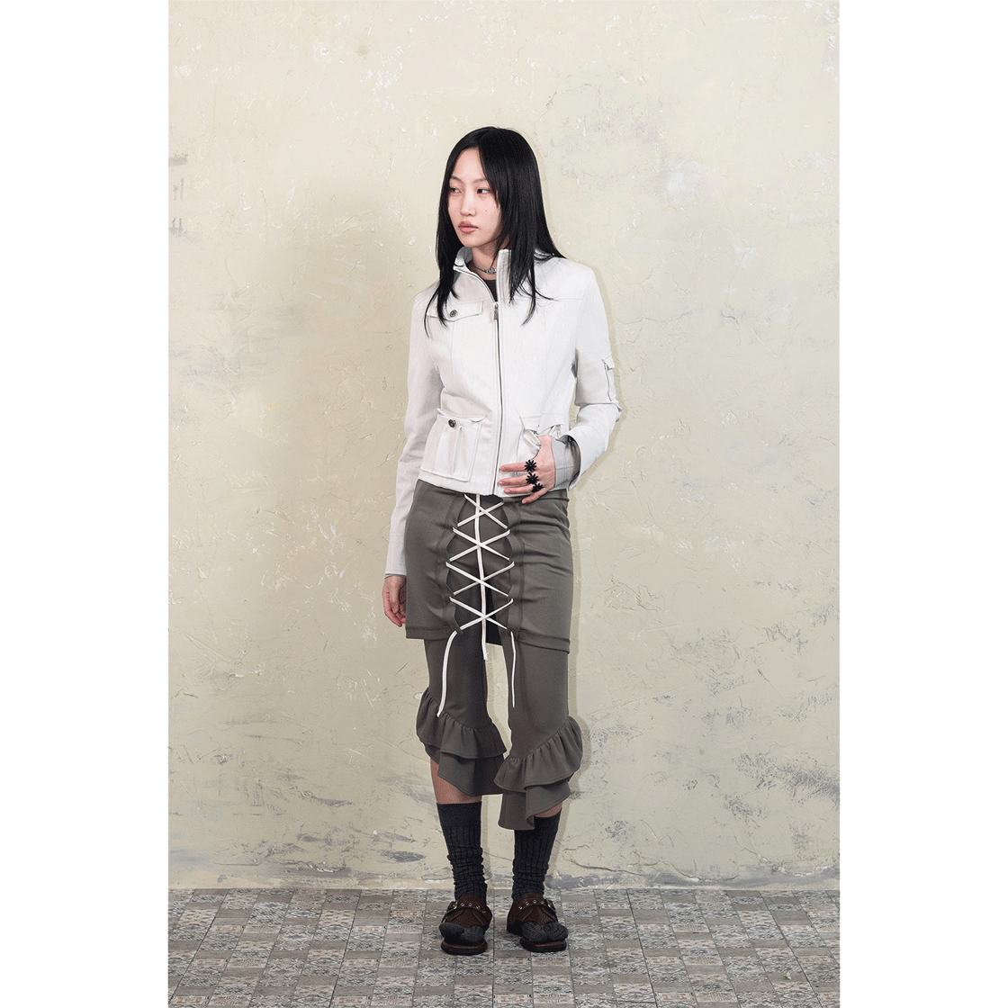 스틸레써디 샤이니 레더 자켓 아이보리(Still Lethardy Shiny Leather Jacket Ivory) - 5