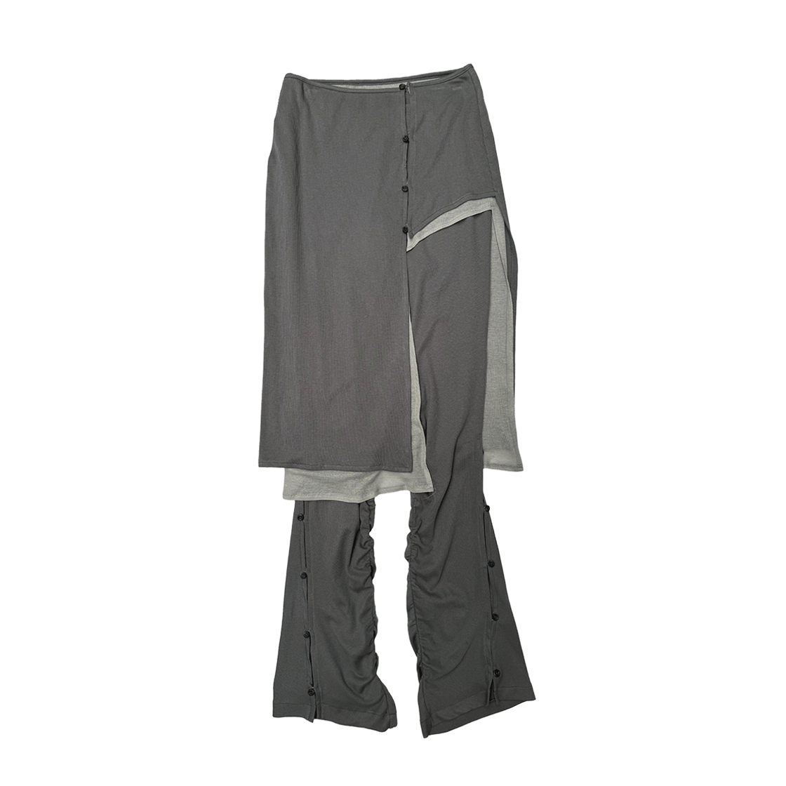 SL25SSPT02GY Still Lethardy Layered Button Skirt-Pants Grey