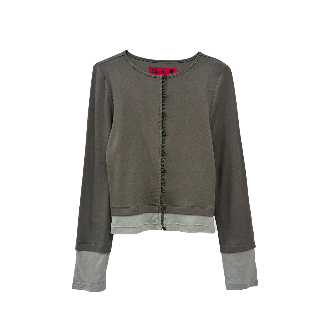 스틸레써디 레이어드 버튼 루프 탑 카키(Still Lethardy Layered Button Loop Top Khaki)