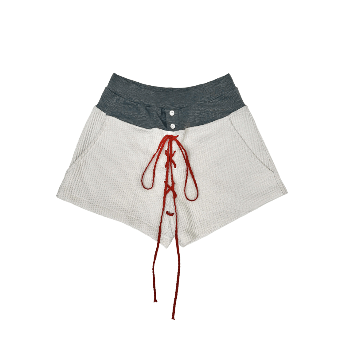 SL24SSPT01IV Still Lethardy Two-Tone Waist Waffle Shorts Ivory