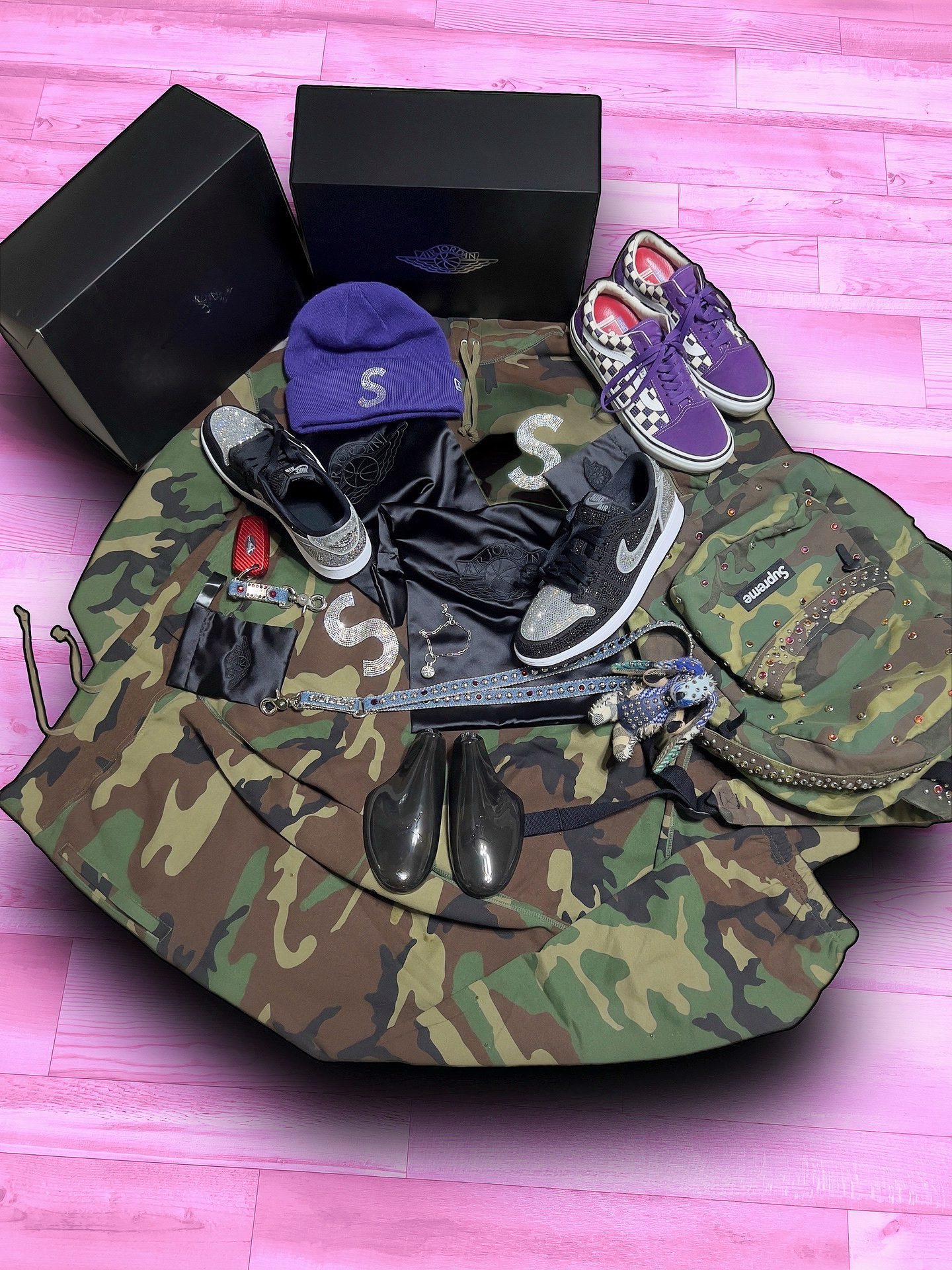 (W) Jordan 1 x Swarovski Low OG Crystal, Supreme New Era Swarovski S Logo Beanie Purple - 21SS ์ฐฉ์ฉ ์คํ์ผ - 1
