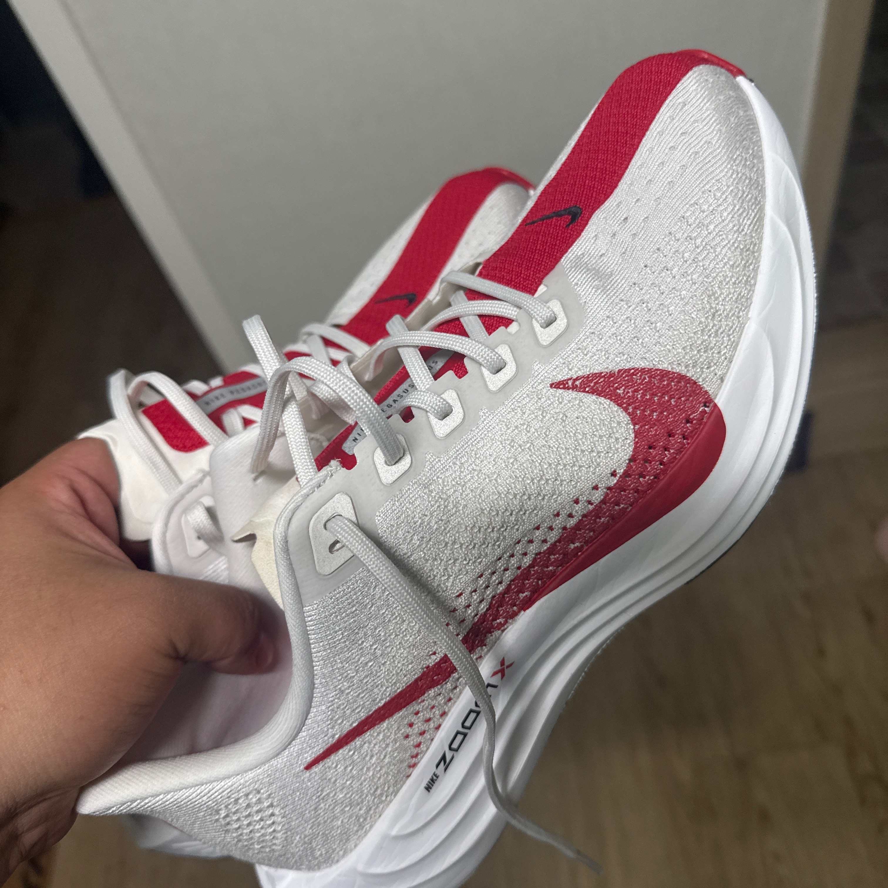 Nike Pegasus Plus Platinum Tint University Red 착용 스타일