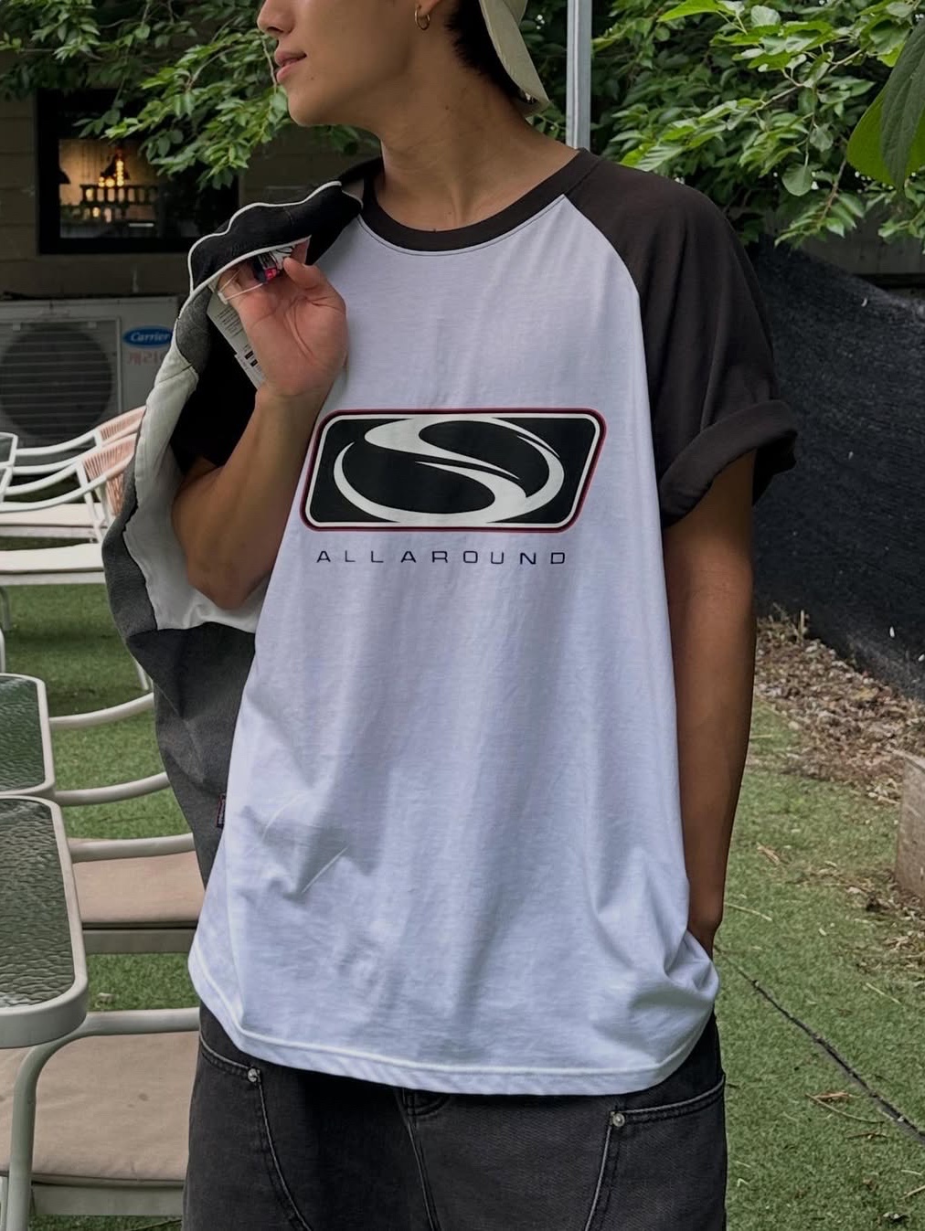 SPORT CHAMBER SC Flash Baseball Jersey Black, SPORT CHAMBER SC Big Flash Raglan T-Shirt Charcoal 착용 스타일 - 2
