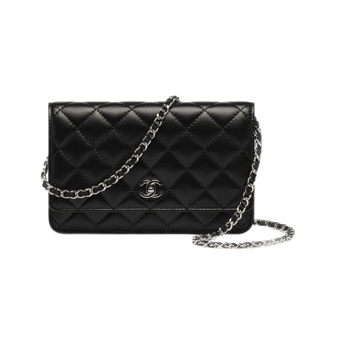 샤넬 클래식 월렛 온 체인 램스킨 실버 메탈 & 블랙(Chanel Classic Wallet On Chain Lambskin Silver & Black) - 1