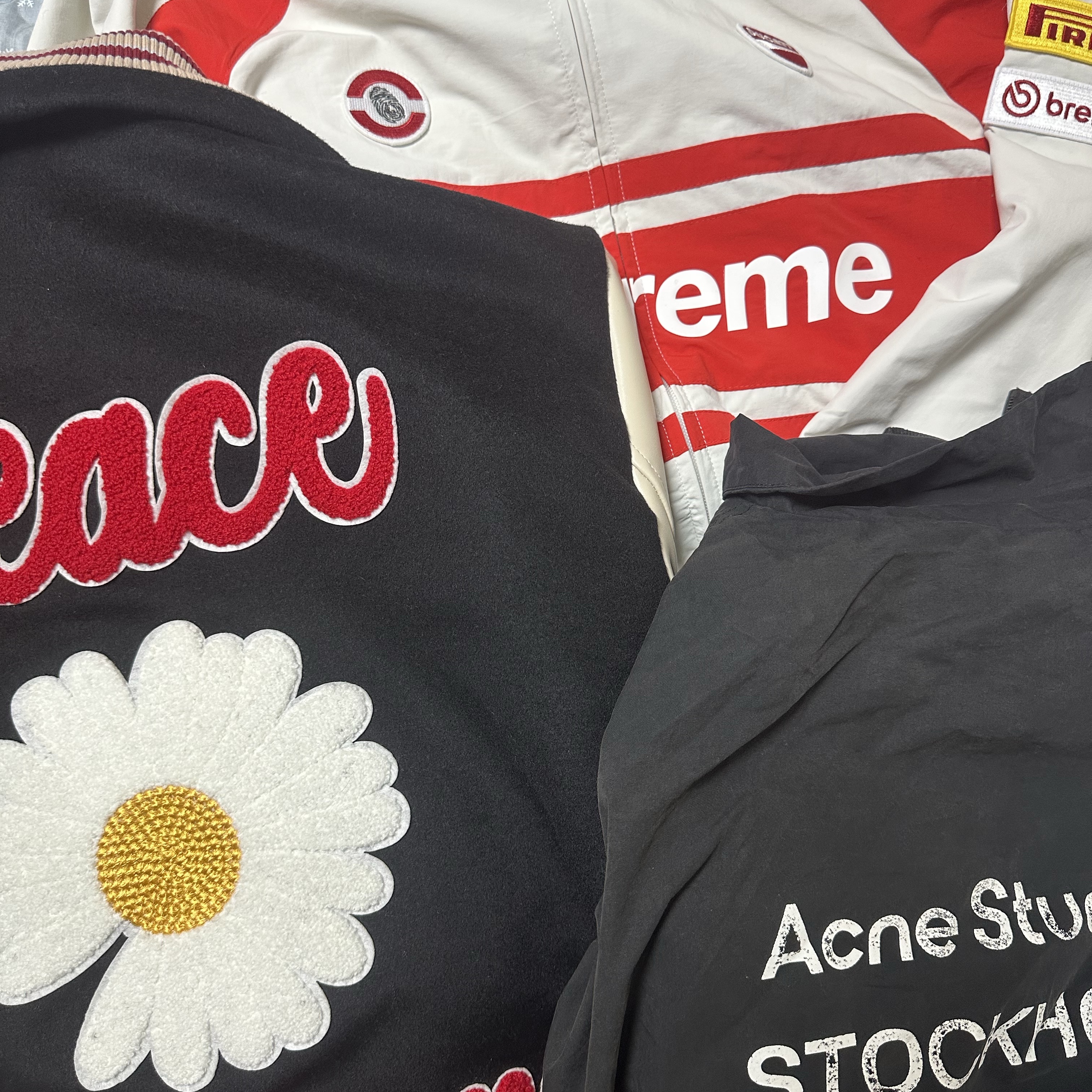 Supreme x Ducati Track Jacket Light Grey - 24SS, Peaceminusone Varsity Jacket #1 Mint 착용 스타일