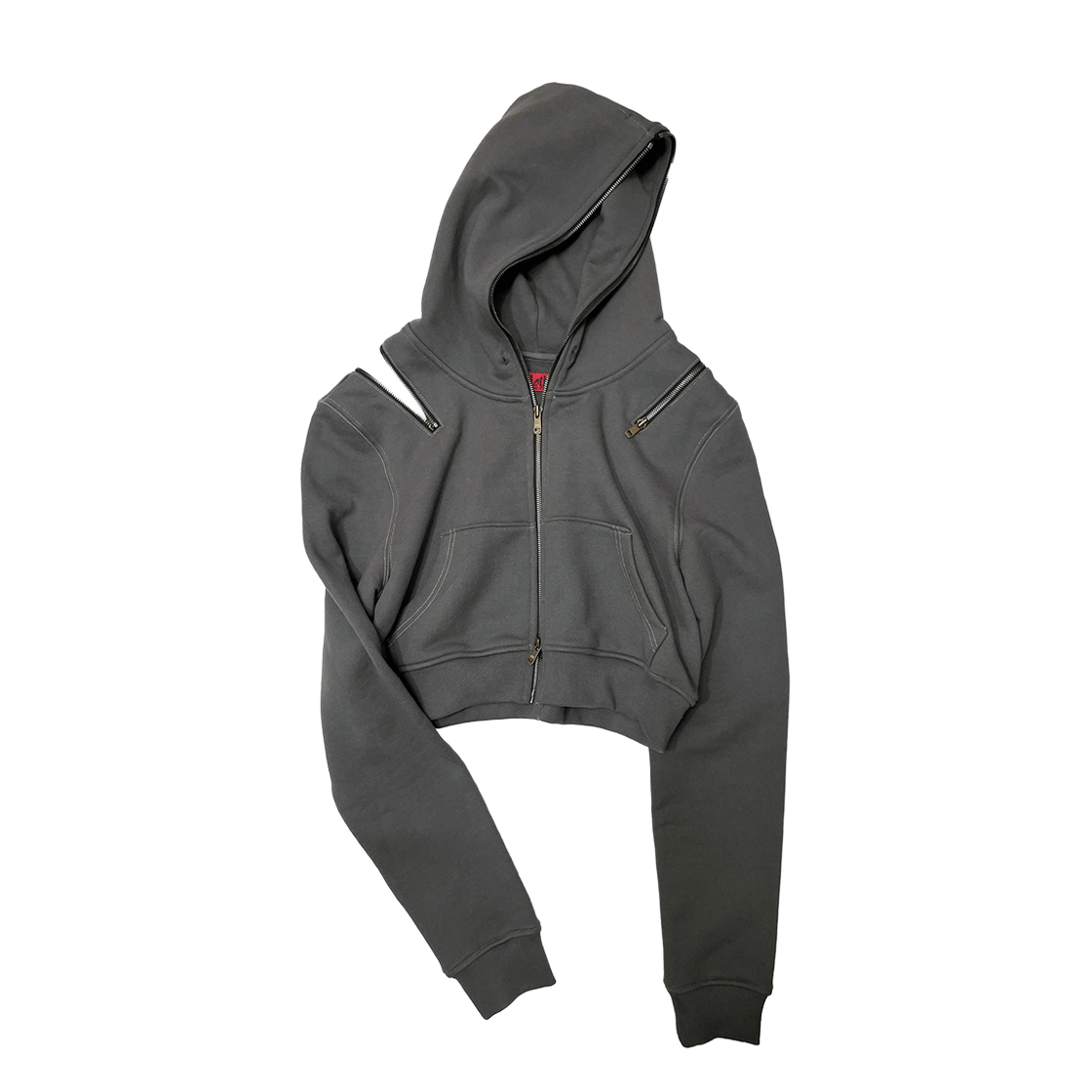SL24SSJP02GY Still Lethardy Antique Zipper Crop Hoodie Grey
