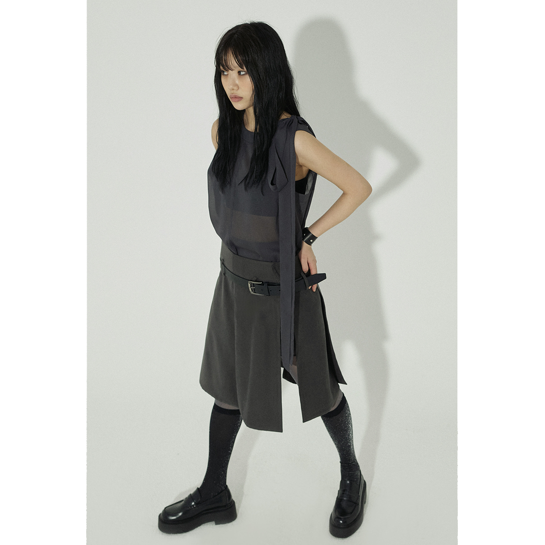 스틸레써디 리본 미니 드레스 차콜(Still Lethardy Ribbon Mini Dress Charcoal) - 4