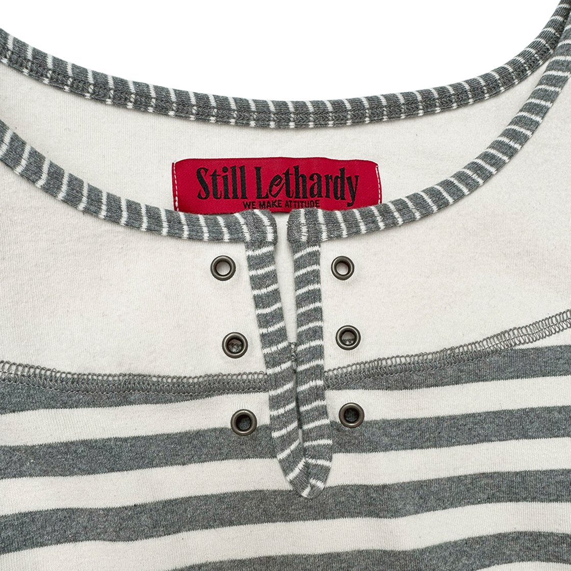 스틸레써디 오버로크 오프숄더 티셔츠 스트라이프 그레이(Still Lethardy Overlocked Off-Shoulder T-Shirt St.Grey) - 3