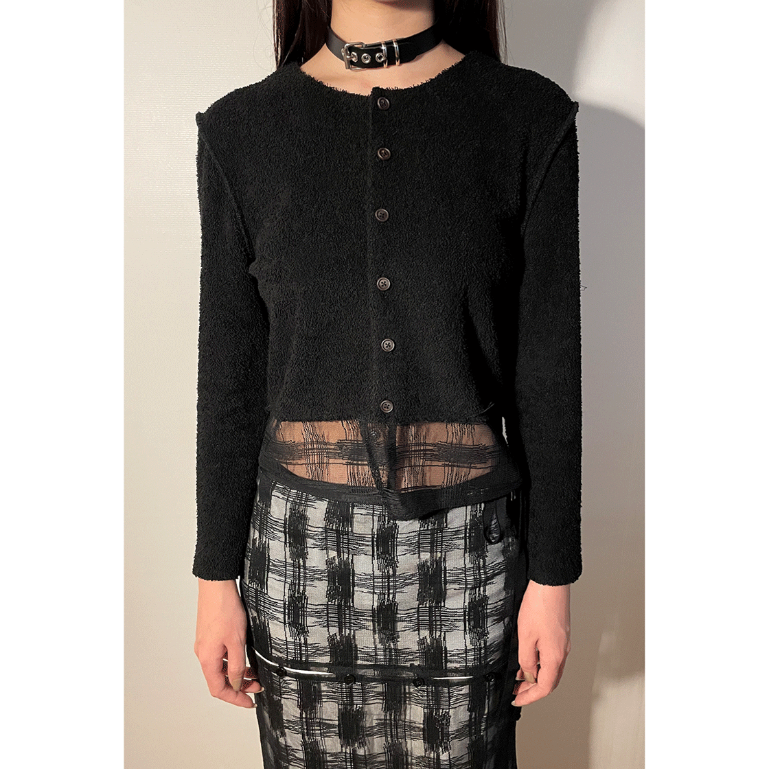 스틸레써디 체크 레이어드 테리 가디건 블랙(Still Lethardy Check Layered Terry Cardigan Black) - 3