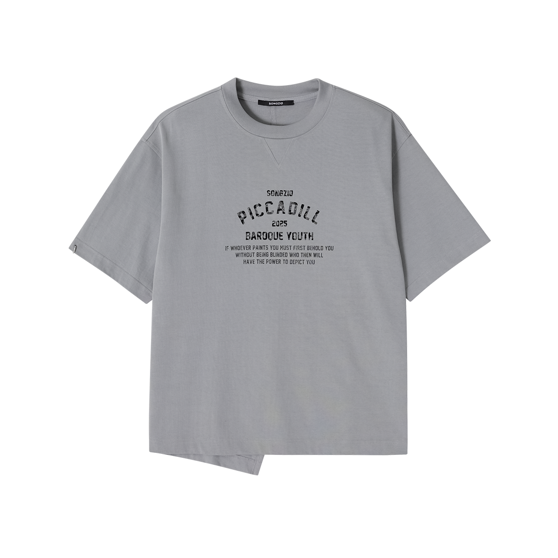 송지오 컬렉션 어시메트릭 컷 피카딜 티셔츠 라이트 그레이