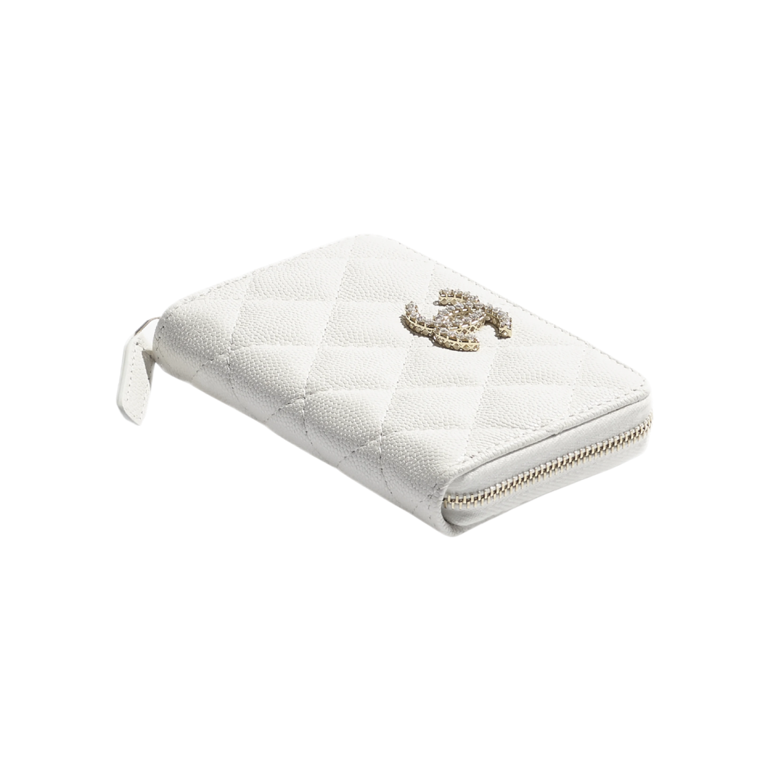 샤넬 지퍼 코인 퍼스 샤이니 그레인드 카프스킨 스트라스 골드 메탈 & 화이트(Chanel Zipped Coin Purse Shiny Grained Calfskin Strass Gold & White) - 2