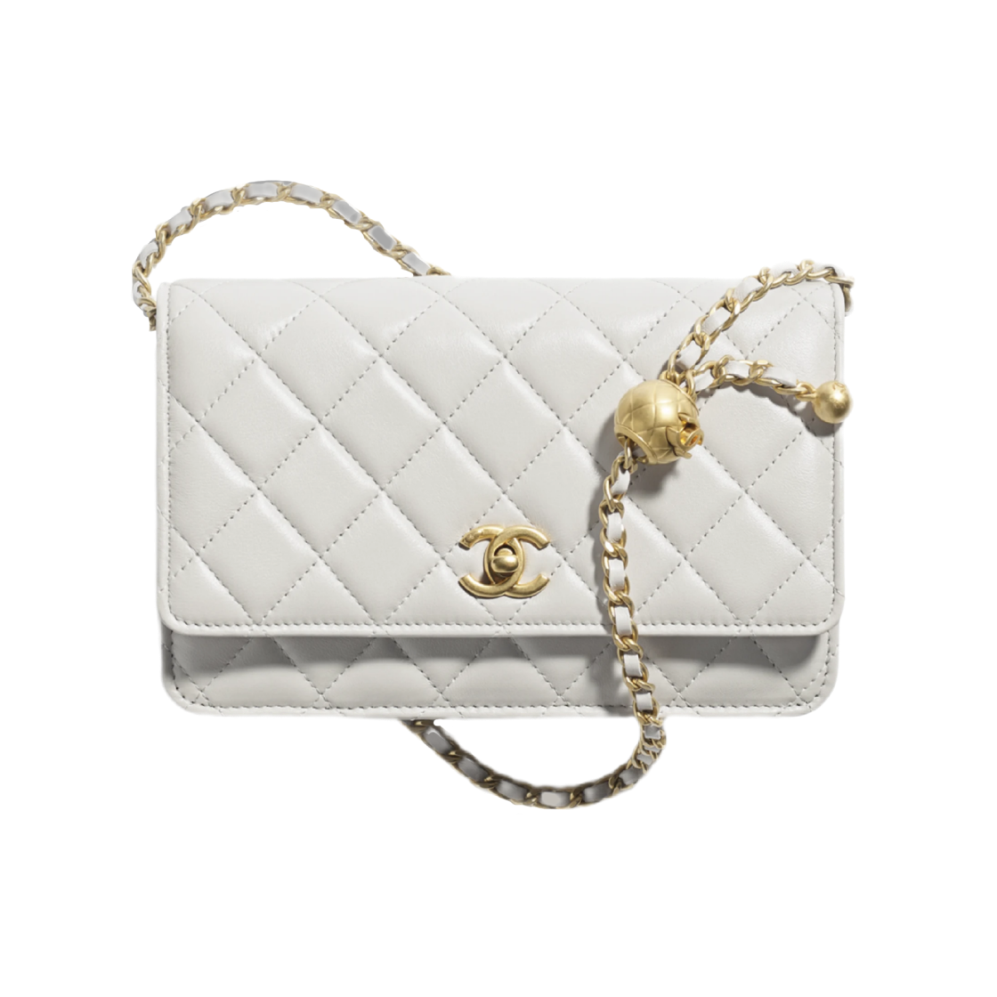AP1450-B18602-U1117 Chanel Wallet On Chain Shiny Lambskin Gold & Light Grey