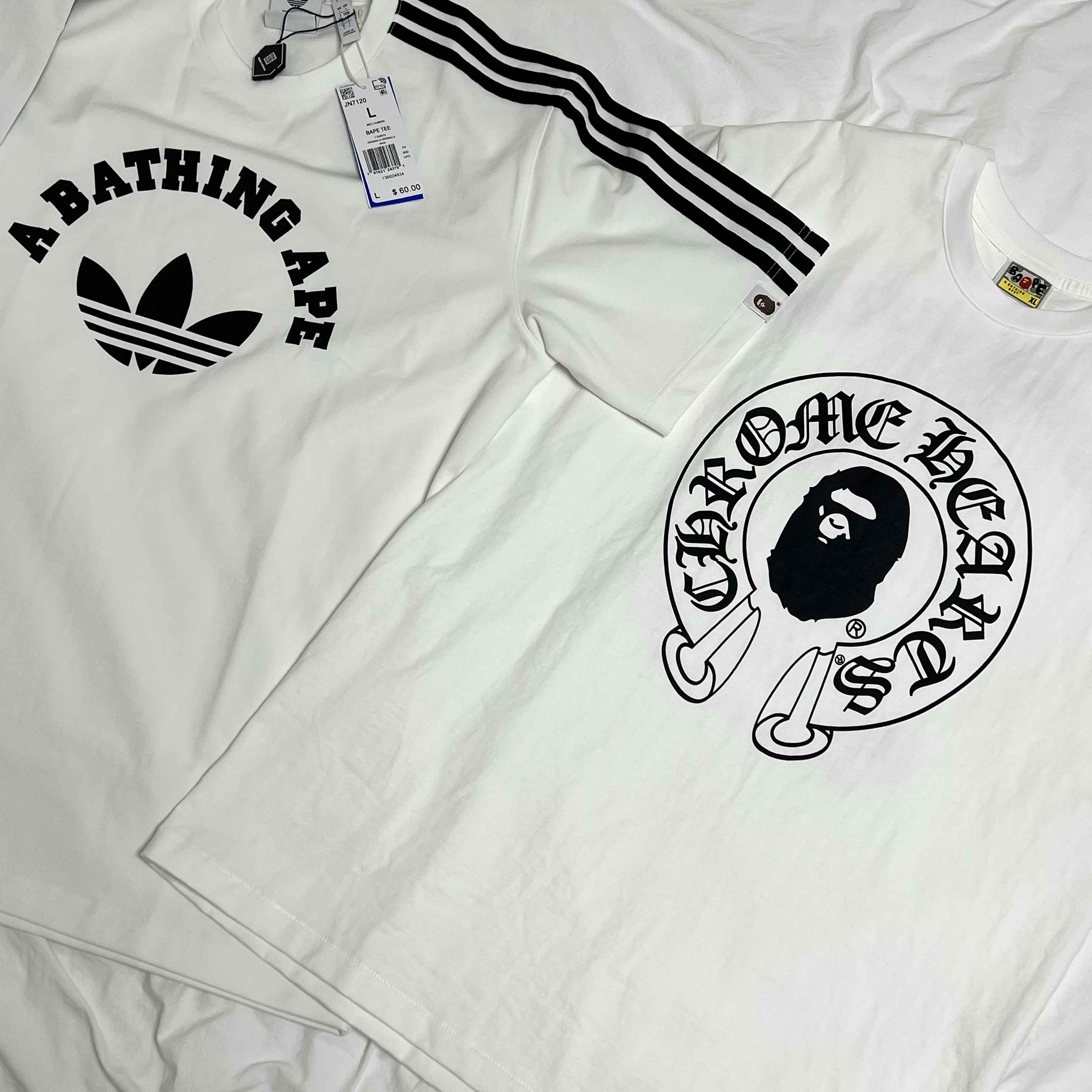 Adidas x BAPE T-Shirt White - US Sizing 착용 스타일 - 1