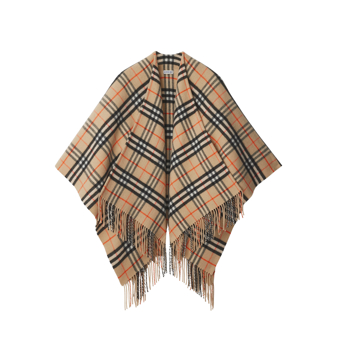 8102992 (W) Burberry Check Wool Cashmere Cape Sand