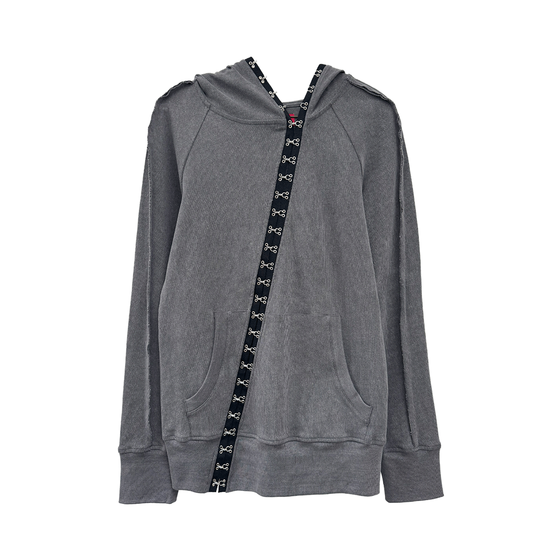 스틸레써디 다이애그널 훅 앤 아이 래글런 후디 그레이(Still Lethardy Diagonal Hook N Eye Raglan Hoodie Grey)