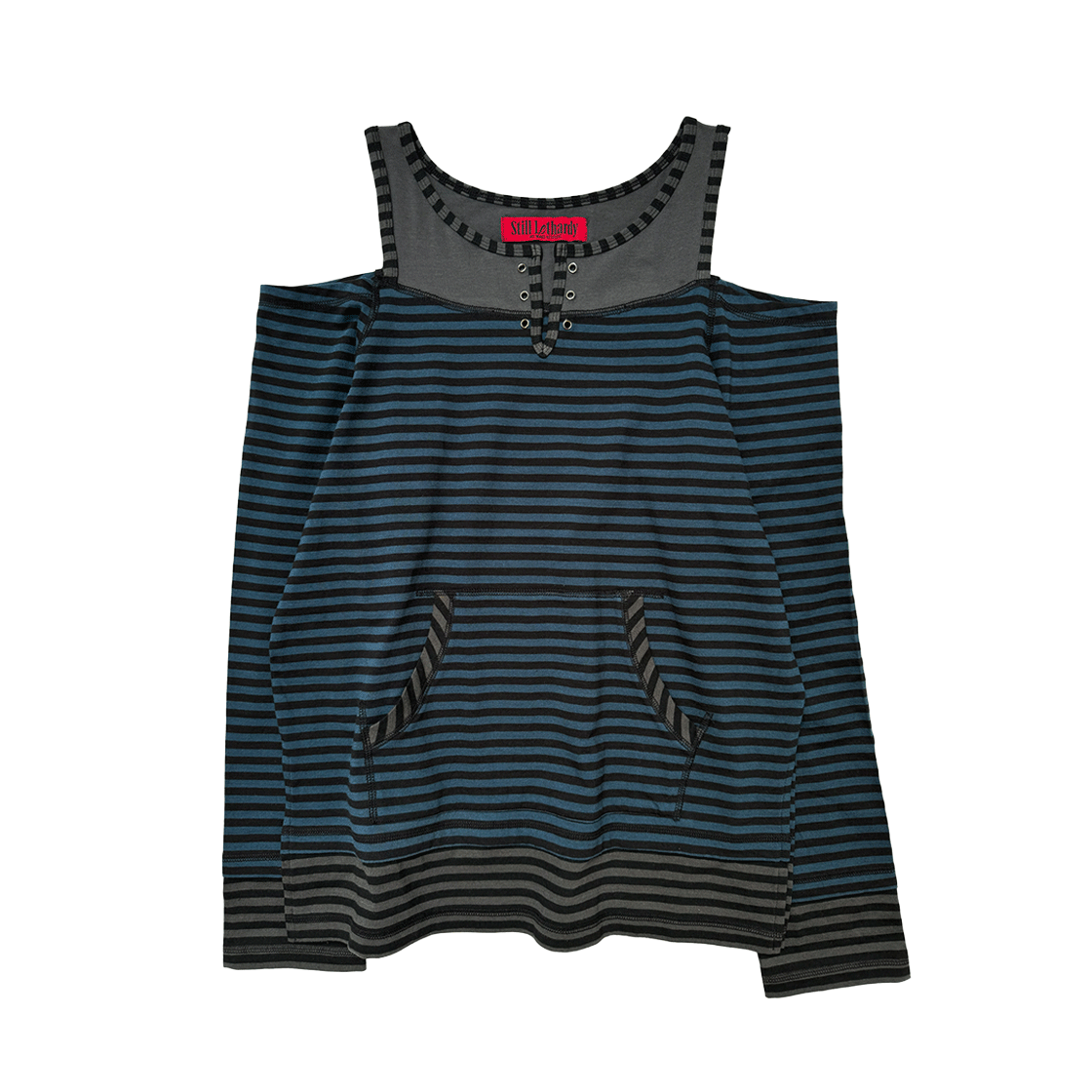 스틸레써디 오버로크 오프숄더 티셔츠 스트라이프 블루(Still Lethardy Overlocked Off-Shoulder T-Shirt St.Blue)
