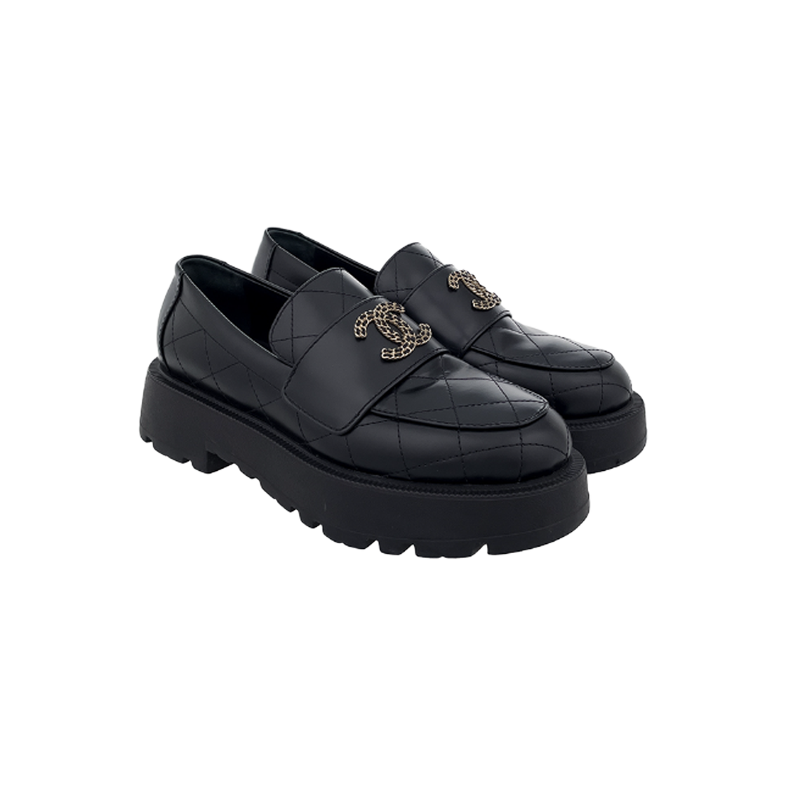 샤넬 24B 체인CC 로고 로퍼 37.5 블랙 샴페인골드 카프스킨(Chanel 24B Chain CC Logo Loafers 37.5 Black Champagne Gold Calfskin) - 1