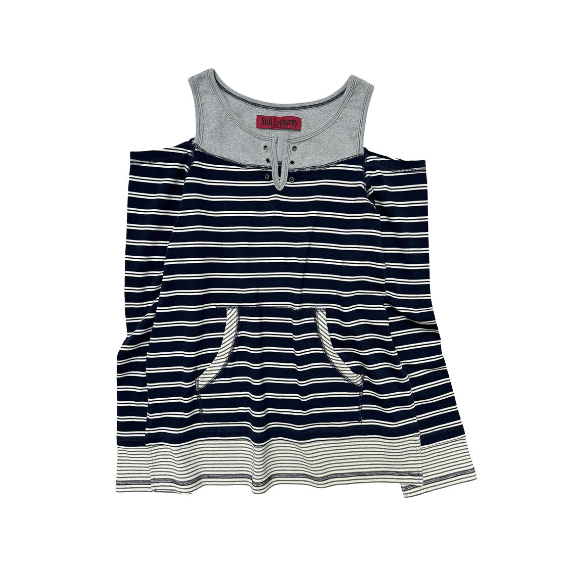 스틸레써디 오버로크 오프숄더 티셔츠 스트라이프 네이비(Still Lethardy Overlocked Off-Shoulder T-Shirt St.Navy)