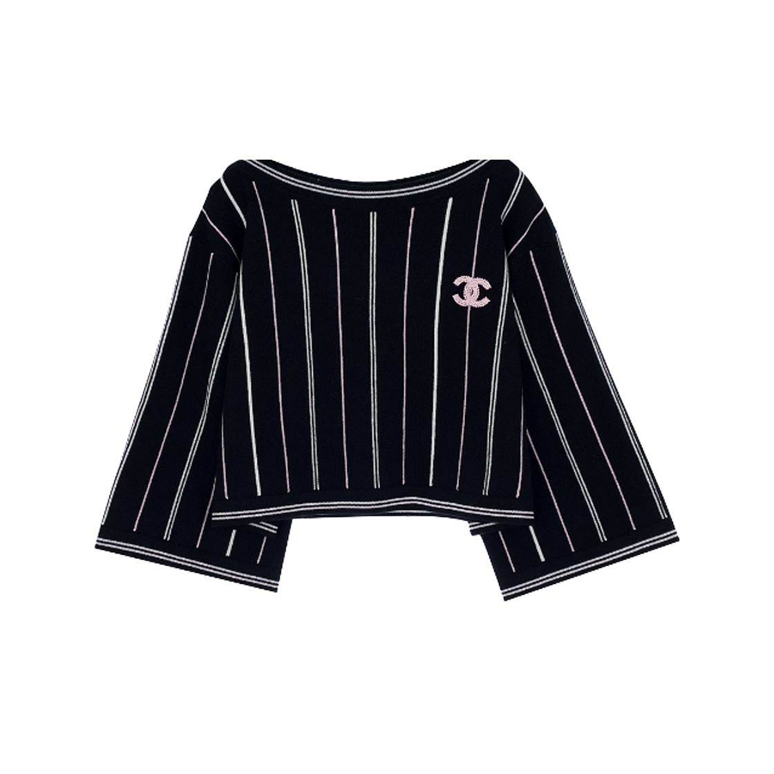 ITV6JCQUCWWP Chanel 23P Stripe Crop Pullover 38 Black